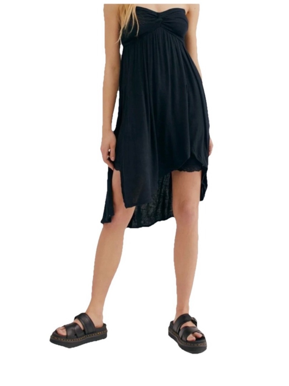 Beach cover up easy to slip on resort Black Strapless High-Low Skirt Dress